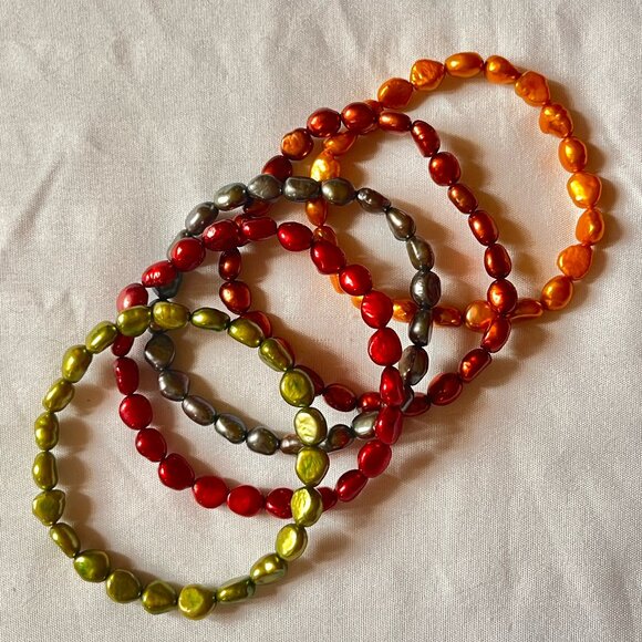 Honora Women's Freshwater Stretch Pearl Bracelets Fall Colored Set of 5 - Picture 2 of 2